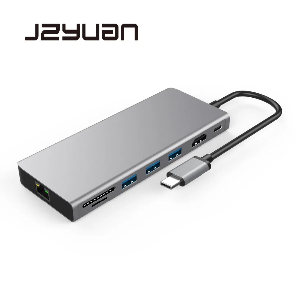 JZYuan USB док-станции для ноутбука USB C-HDMI 4K Gigabit Ethernet USB 3,0 type C зарядная док-станция для Macbook Pro huawei P20 Pro