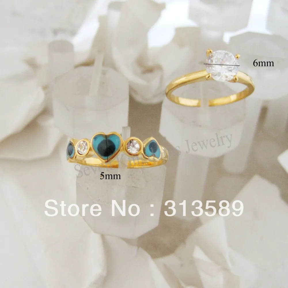

ORDER 10$ GET TRACKING INFO / TWO RINGS AS ONE - YELLOW GOLD OVERLAY HEART SHAPE EVIL EYE CZ STONE RING SZ 7 8 9 / GREAT GIFT/