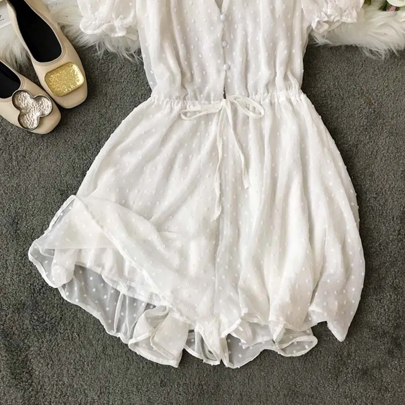 Summer Casual Bodysuit Women Lace Up Romper Wide Leg Jumpsuit V-Neck Chiffon Bechwear Mono Mujer Combinaison Femme Summer Casual Bodysuit Women Lace Up Romper Wide Leg Jumpsuit V-Neck Chiffon Bechwear Mono Mujer Combinaison Femme