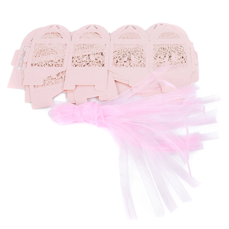 10pcs Romantic Wedding Decoration Favor Hollow Cut Mini Bird Cage DIY Candy Cookie Gift Boxes With White Ribbon