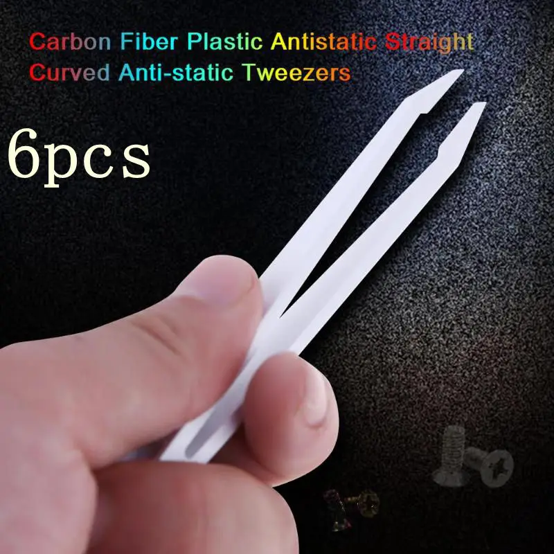 

6pcs/set Carbon Fiber Tweezers Kit Plastic Antistatic Straight Curved Anti-static Conductive Tweezers Clip Hand Tools