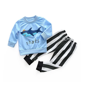 

baby boy long-sleeved clothing top + pants 2 pcs sport suit children's clothes set newborn print cartoon sharks clothing