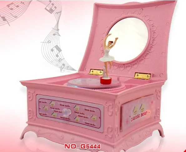 

040230 Music box Girls birthday gift mirror jewelry box ballerina Rotation pink With light