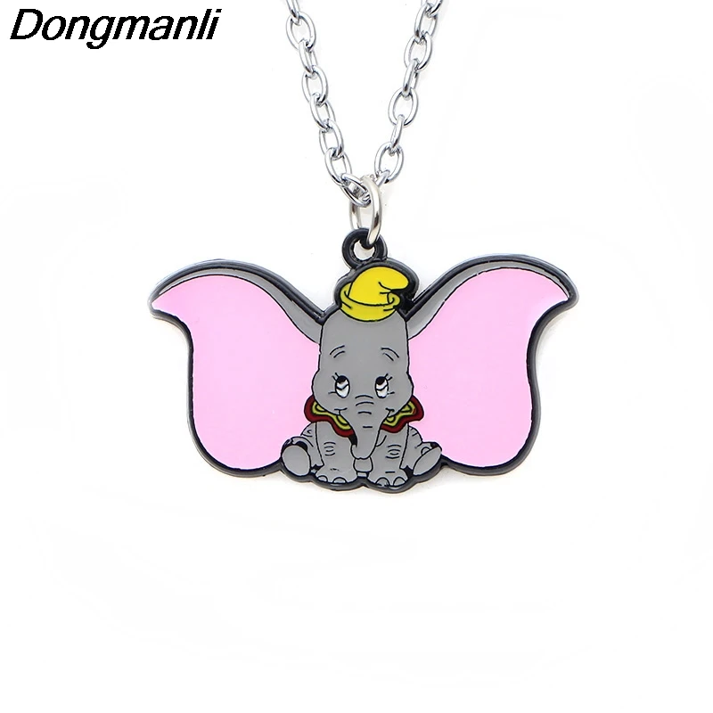 

P3718 Dongmanli Fashion Cartoon Dumbo Pendants Necklaces Cute Enamel Metal Pendant Chokers Necklace For Movie Fans Kids Gifts