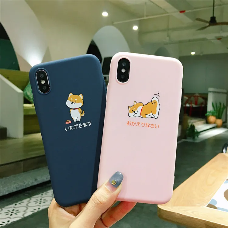 

matte soft TPU case for iphone 7 7plus 6 6S 8 Plus Japanese style cute dog phone case for iphone XS Max XR X ultra-thin shell