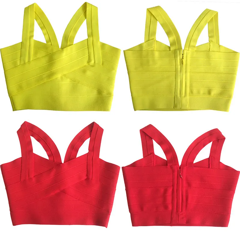 2019 new arrivals womens elastic bandage crop top spaghetti strap busty solid candy color v-neck hot sale  EV1529