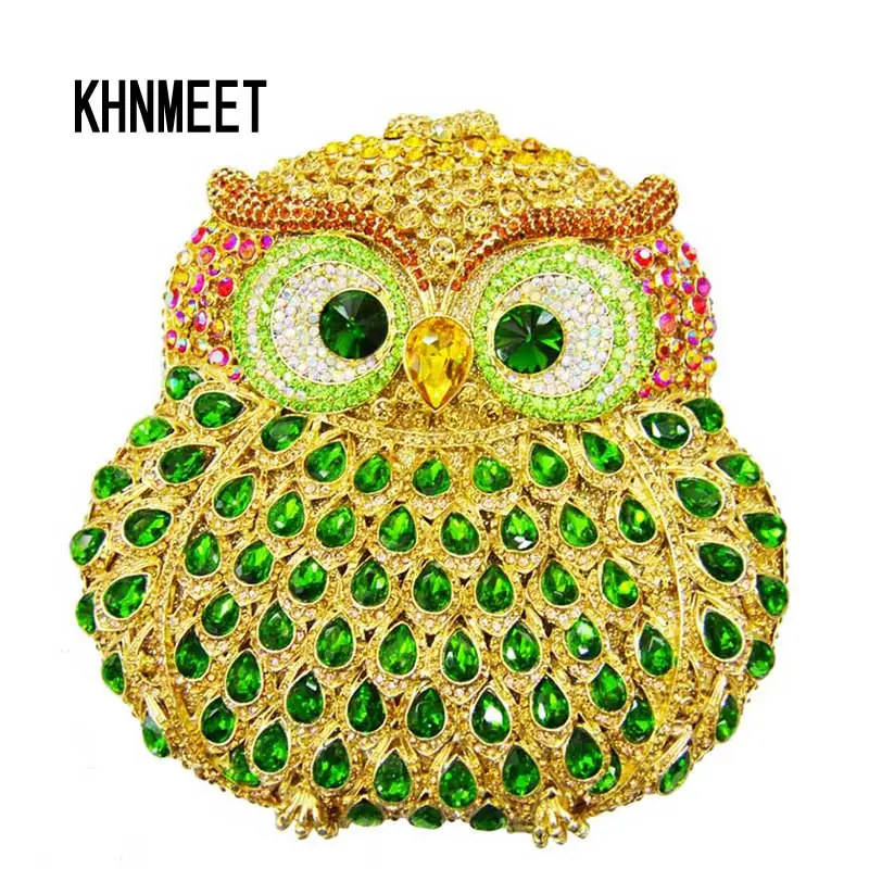 

Animal Owl Designer women Evening bags pochette handmade prom Clutch bags Luxury party purse Crystal Stone Day Clutches SC020