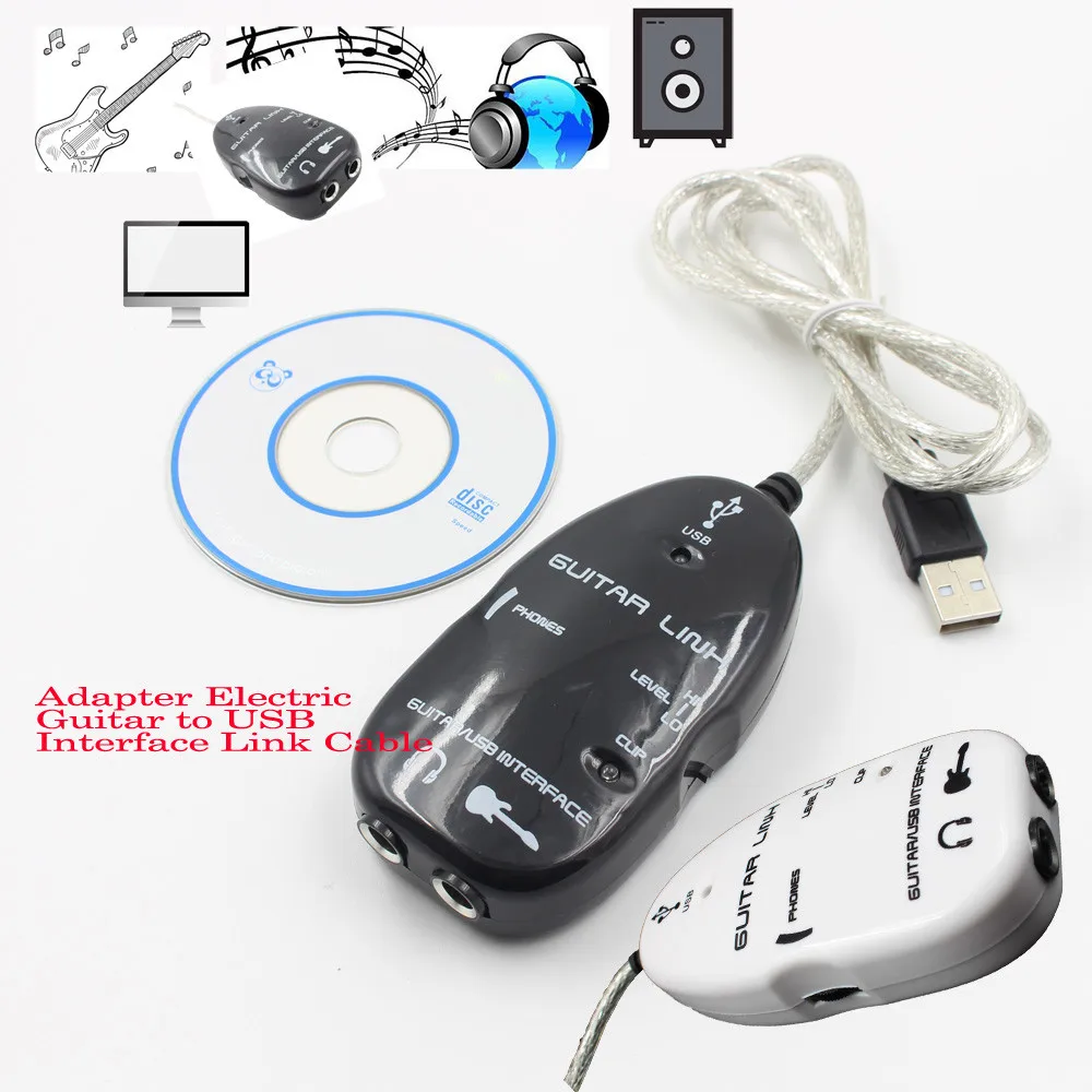 Черный адаптер для электрогитары с USB интерфейсом Соединительный кабель для ПК Recordin гитара USB аудио кабель музыкальные аксессуары Горячая Распродажа A30610