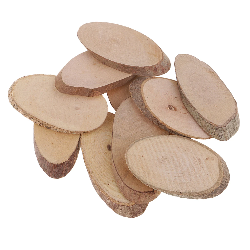 10 Pieces Rustic Wood Oval Log Slices for Wedding Party Table Decoration Painting Drawing Craft Photo Props 6cm