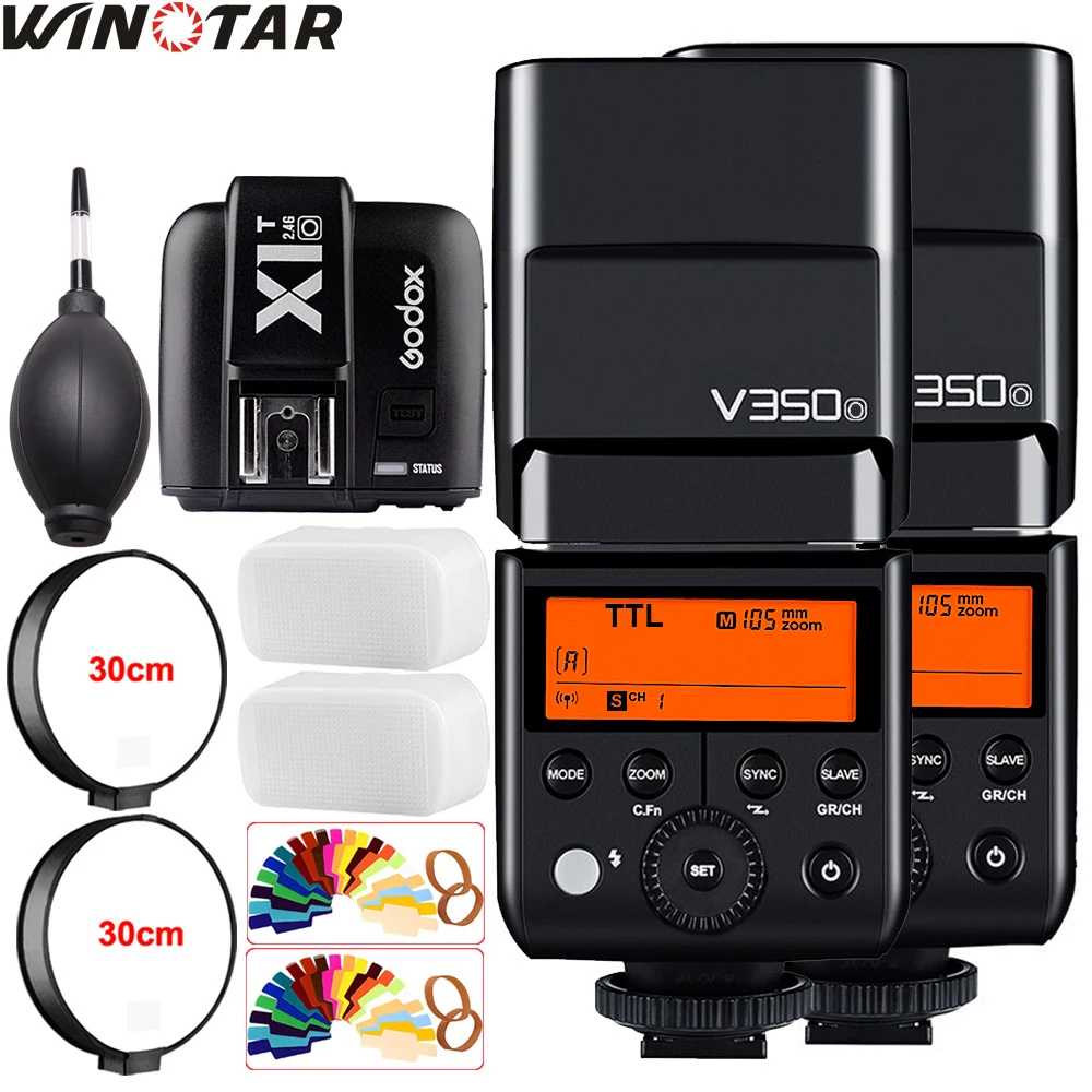 В наличии 2x Godox V350O TTL HSS 1/8000s камера Speedlite Flash 2000mAh литий-ионный аккумулятор + X1T-O