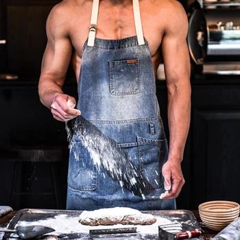 

Apron for Women Denim Cowboy Family Matching BBQ Senior Cotton baking Bib Kitchen Men cooking Waitress Apron for man