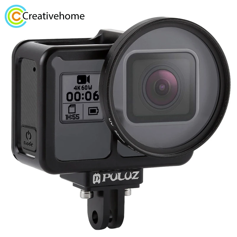 PULUZ Housing Shell CNC Aluminum Alloy Protective Cage with Insurance Frame & 52mm UV Lens for GoPro HERO7 Black /6 /5 PULUZ Housing Shell CNC Aluminum Alloy Protective Cage with Insurance Frame & 52mm UV Lens for GoPro HERO7 Black /6 /5