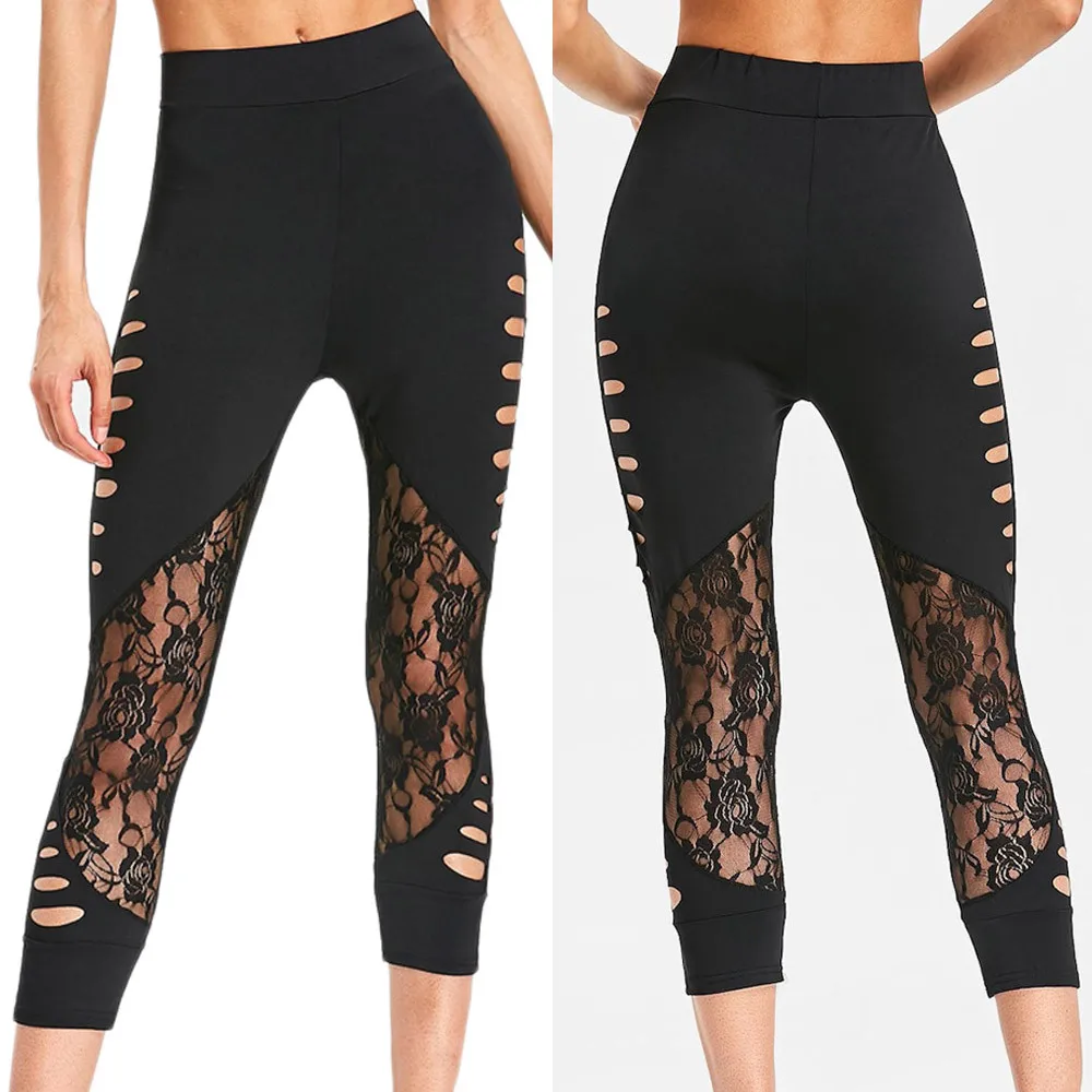 New Arrival 2018 Fashion Womens Ladder Shredding Lace Leggings Trousers