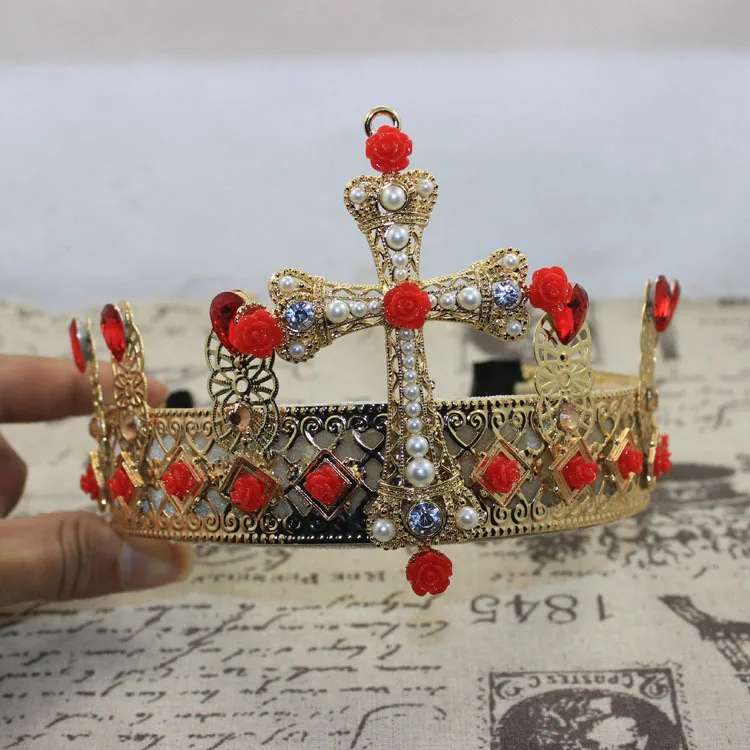 

2016Hot Vintage Tiara Baroque Crystal flower Bridal Headband Luxury Elegant DG Gold Cross Crown Hairband hair Jewelry accessory