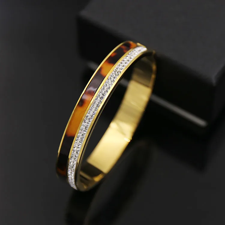 

High Quality Stainless Steel Bangle Crystal Rhinestone Leopard Print Bracelets For Women Fashion Jewelry DJB058