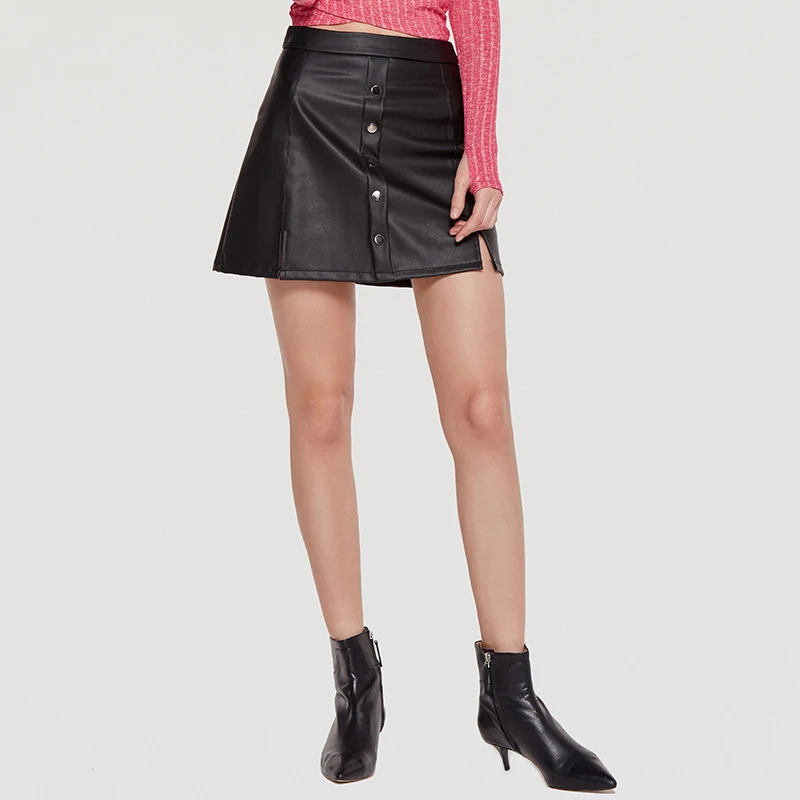 

Wasteheart Summer Black Skirts Women Fashion A-Line Mini Skirt PU Leather All-match Clothing Plus Size Skirt Bodycon Formal