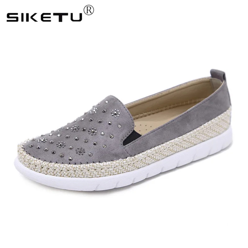 

SIKETU ladies flat shoes women loafers soft comfort crystal hemp rope creepers platform shoes woman mocasin mujer plus size 42