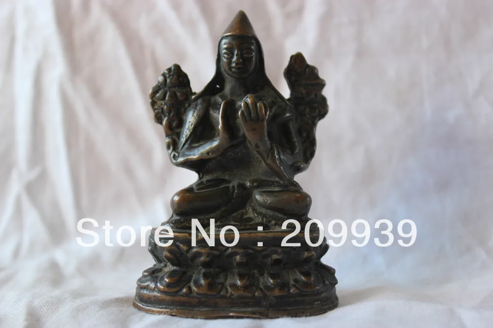 

00677 China Tibet Old Manual process Buddha Copper Bronze statue Tsongkhapa Buddha