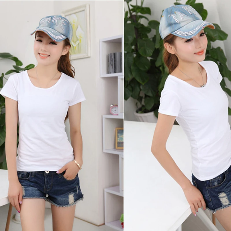 الأساسية تي شيرت المرأة قصيرة الأكمام س الرقبة عارضة Camiseta الأنثوية أسود أبيض الصيف بلون T قميص سليم المحملة قميص