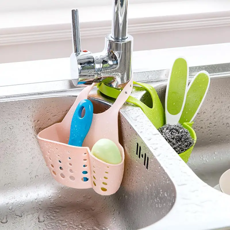 

Convenience Eco-feiendly Kitchen Sink Sponge Storage Hanging Basket Adjustable Snap Button Type Drain Rack Faucet Storage Basket