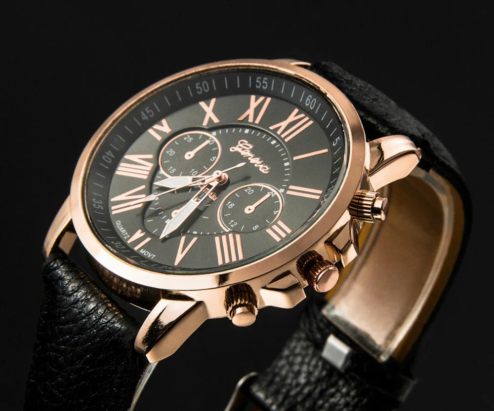 

Clocks Dresses For Women Watches Black Leather Strap Chronograph Luminous Fashion Six Hands Romantic Female Ladies Wristwatch