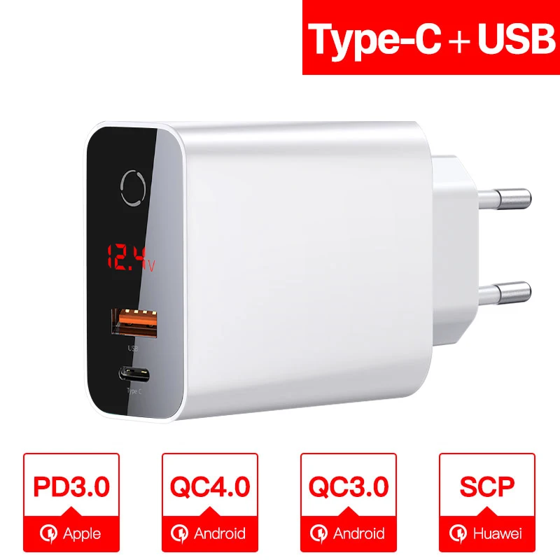 Baseus Quick Charge 4,0 3,0 USB зарядное устройство для iPhone 11 Pro Max samsung Xiaomi huawei SCP QC4.0 PD быстрое настенное зарядное устройство для мобильного телефона - Тип штекера: White