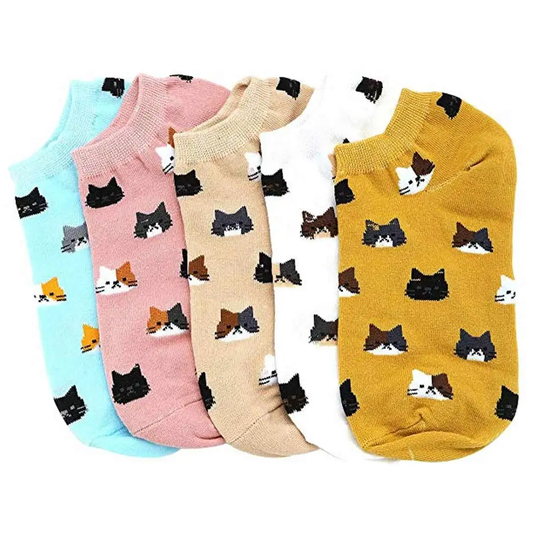 

Breathable Women's Socks Summer Cartoon Cute Cat Face Girls Ankle Socks Female Gentle Color Ladies Funny Sock