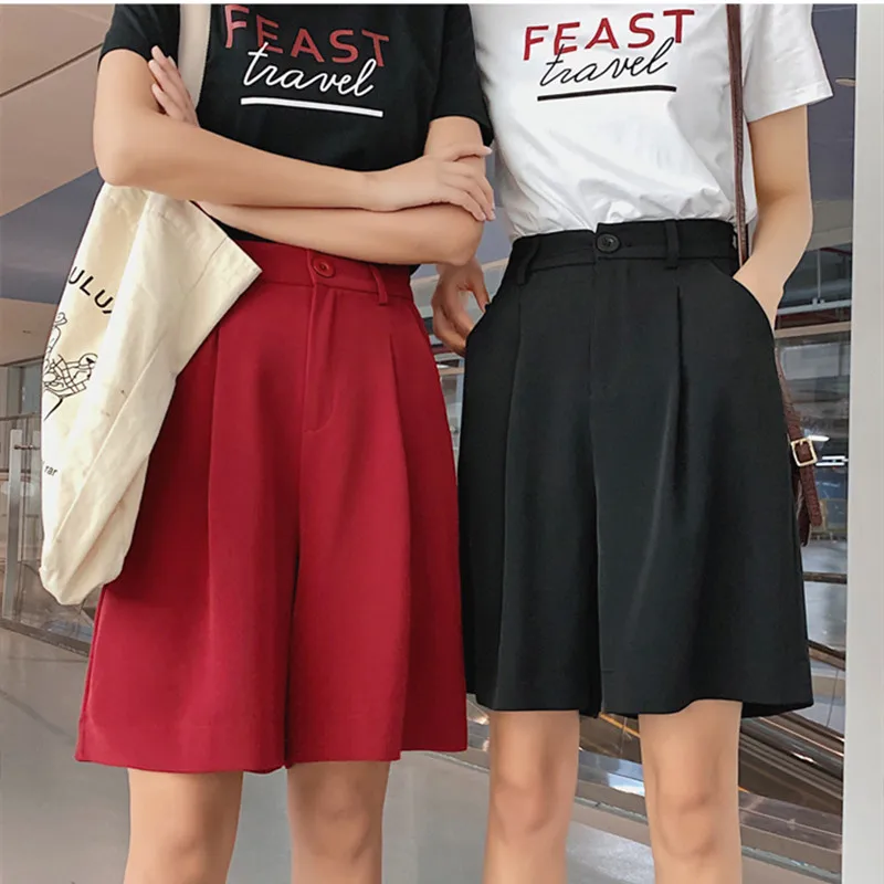 

Real shot women's 5 pants 2019 new summer fashion high waist wide leg pants straight loose loose thin large five pants S-3XL