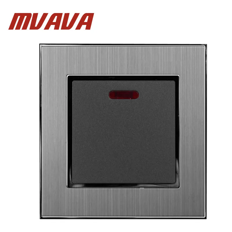MVAVA 20A Нагреватель Переключатель роскошный 110-250 В серебристый Сатин металлический стандарт ЕС Великобритании 20A светодиодный индикатор водонагреватель настенный выключатель - Цвет: Серебристый