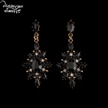 Dvacaman Brand 2017 Boho Black Rhinestone Flower Drop Earrings Women Vintage Maxi Hanging Earrings Jewelry Friend