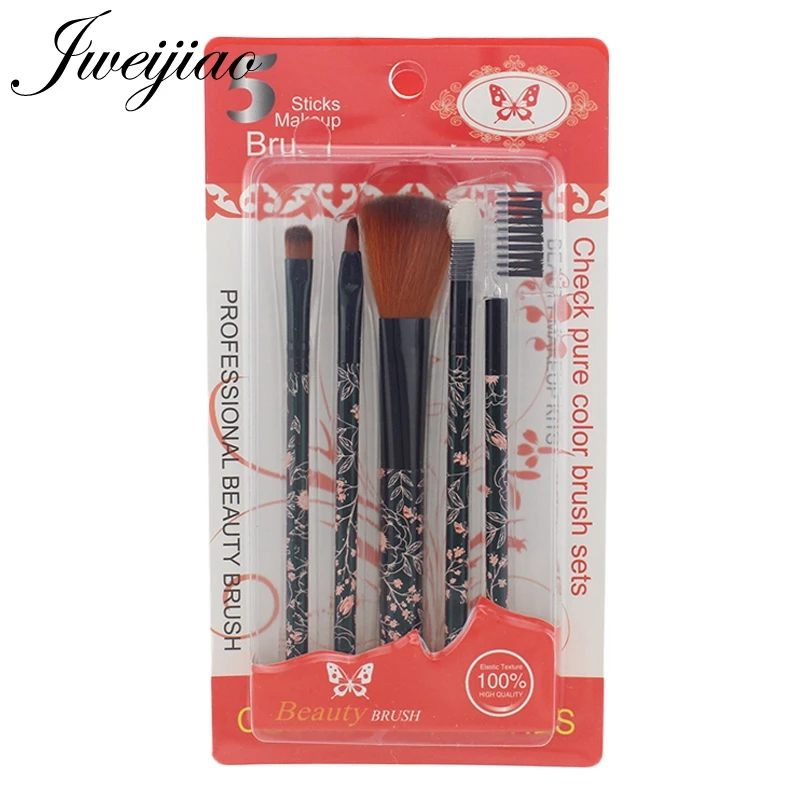 

JWEIJIAO Makeup Brushes Sets For Women Powder Eyeshadow Eyelash Cheek Colourful Handle 5 pcs Set Cosmetic Tool Wholesale Price