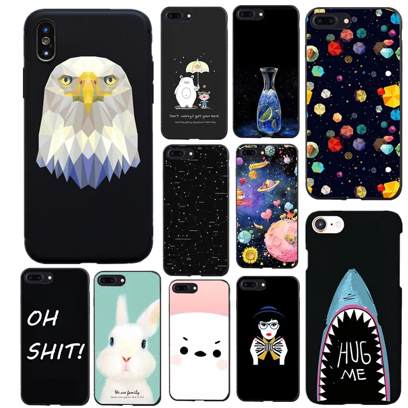Case for iphone 6s Patterned Jet Black Phone Back Cases Cartoon Thin fundas 7 8 5s 5 SE X plus Capa |