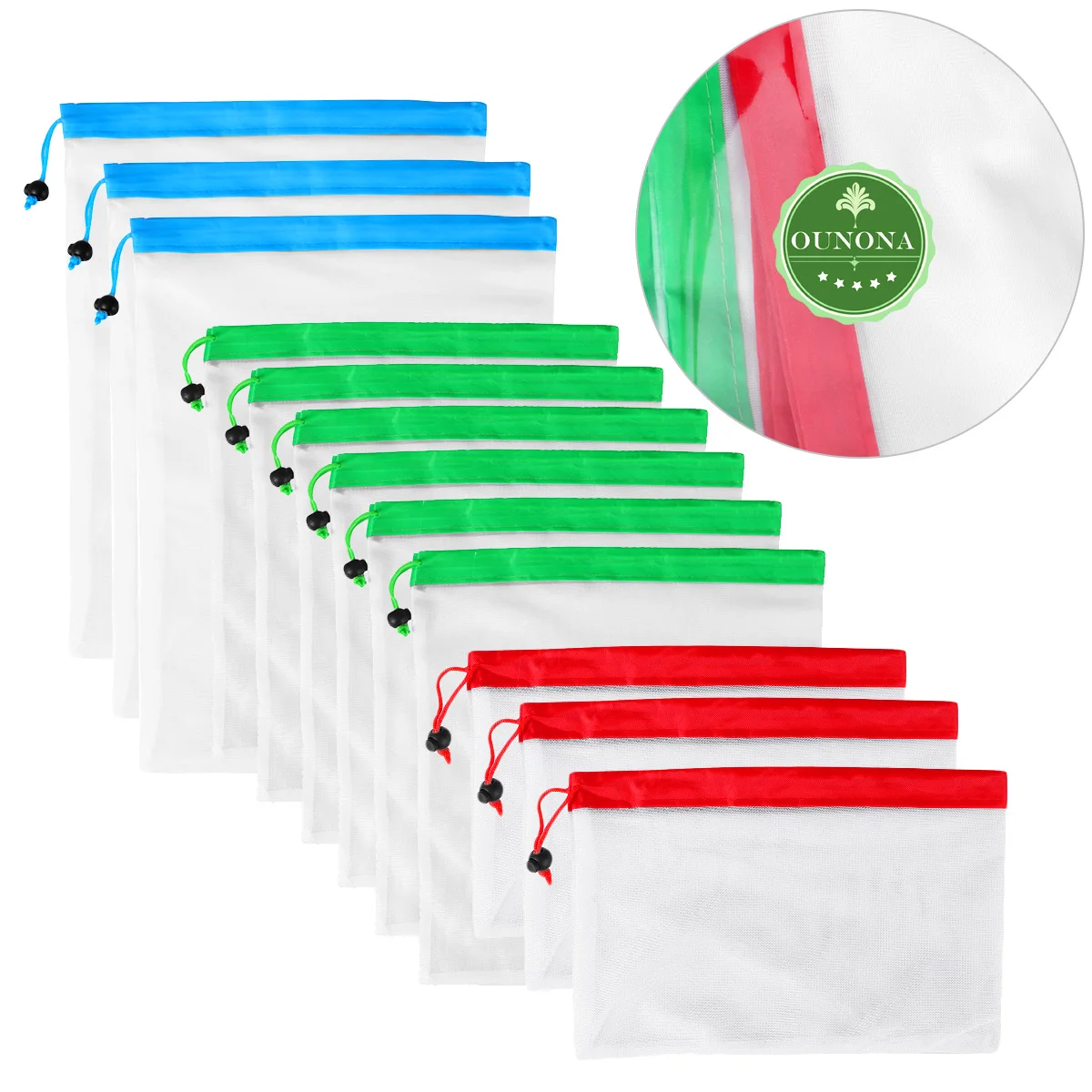 

OUNONA 12PCS Mesh Produce Bags Food Reusable Fruit Storage Pouch Stitching Mesh Bags For Grocery Shopping Travelling