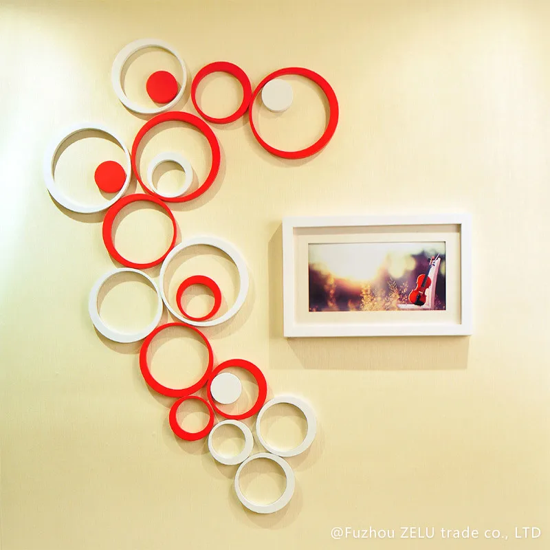 5pcs/set Modern 3D Circle Wood Wall Sticker 2016 Creative TV Home Decoration Supplies For 6Z | Дом и сад