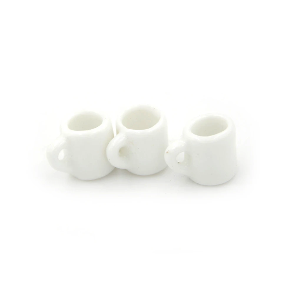Blanc café tasses à thé tasses porcelaine tasse Kit vaisselle maison de poupée Miniature maison de poupée ustensiles de cuisine accessoires meubles jouets 3 pièces (lot de 3)