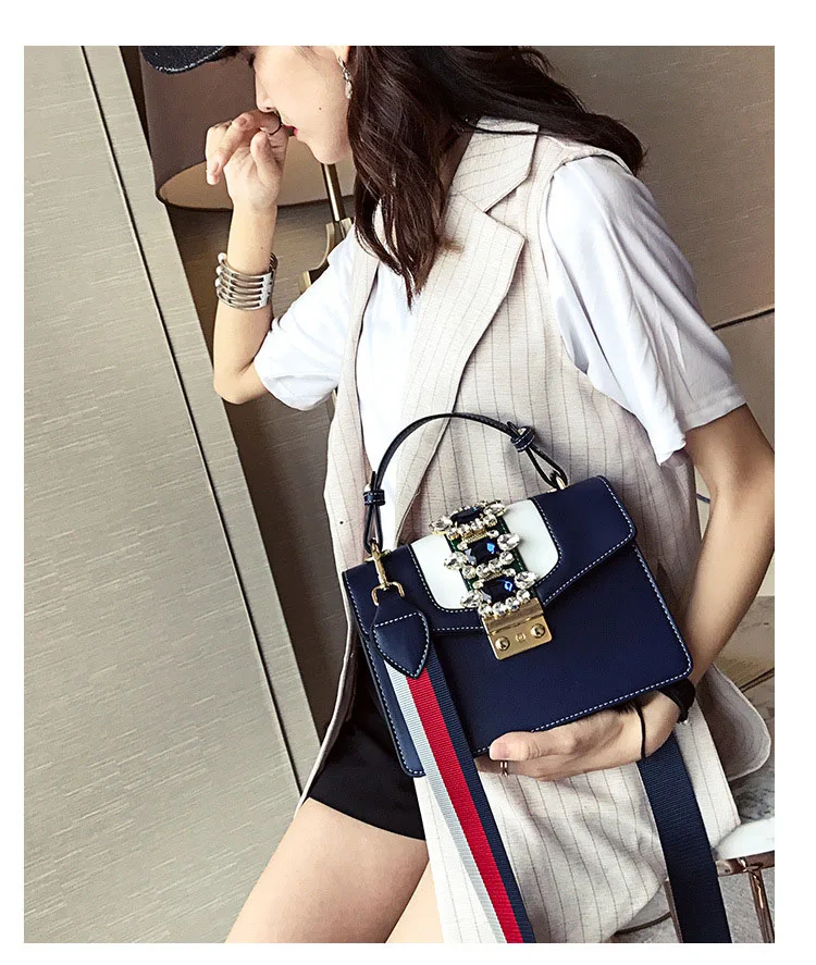 PU Leather Panelled Handbag for Women New Fashion Design Metal Lock Crossbody Bag Female Brown Vintage Small Shoulder Tote Purse (12)