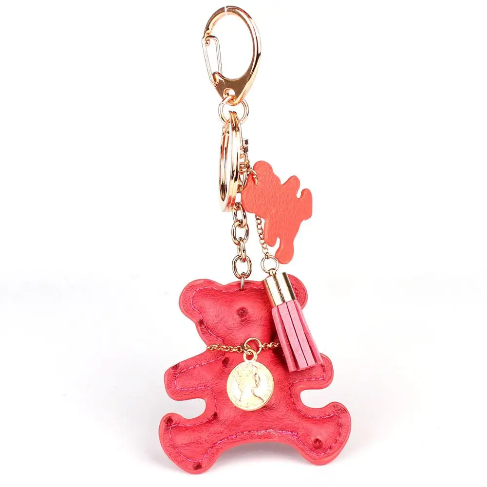 Многоцветный милый брелок плюшевый медведь из искусственной кожи для ключей, брелок для ключей в виде животного, автомобильный брелок для ключей, женская сумка, подвеска - Цвет: BEAR HOT PINK