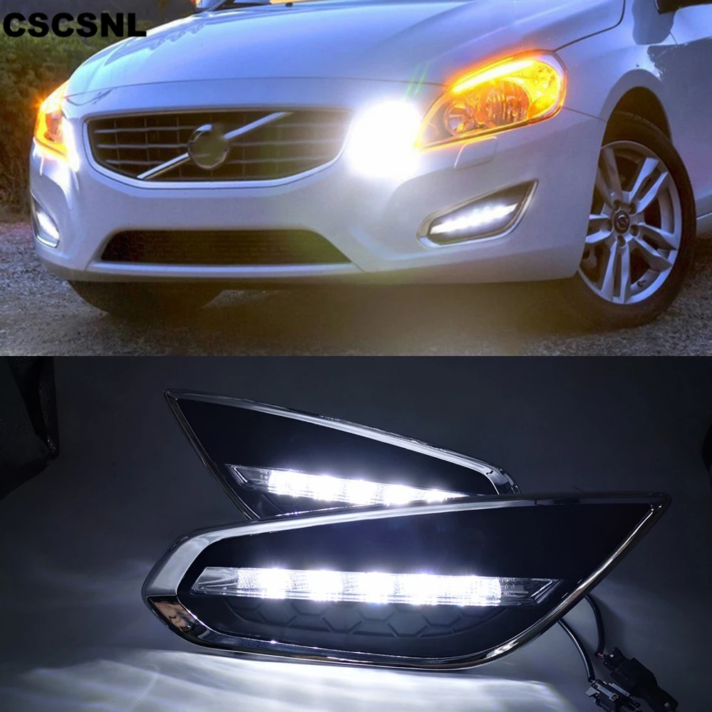 

CSCSNL 1Set DRL LED Daytime Running Lights Daylight Fog Lamp cover With Turn Signal for Volvo S60 V60 2009 2010 2011 2012 2013
