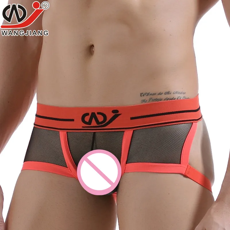 

Sexy Men Underwear Boxer Shorts Back Opening Mesh Jockstrap Bulge Gay Male Underpant WJ Brand