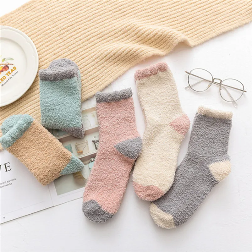 1Pair Fashion socks Women Cotton Socks Ladies Thicker Anti-slip Coral fleece Floor Socks Carpet Socks Colored Ankle Socks S25 (12)
