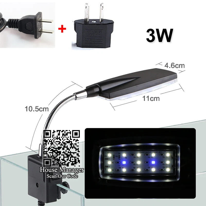 Светодиодный светильник для аквариума, светильник для аквариума, синий+ белый для коралловых рифов, поплавок для рыб, 3 Вт, 4 Вт, 5 Вт, светильник для аквариума - Цвет: 3W AU Plug adapter