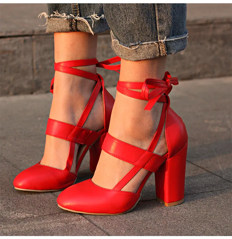 Women Pumps Comfortable Thick Heels Women Shoes Brand High Heels Ankle Strap Women Gladiator Heeled Sandals 8.5CM Wedding Shoes 3