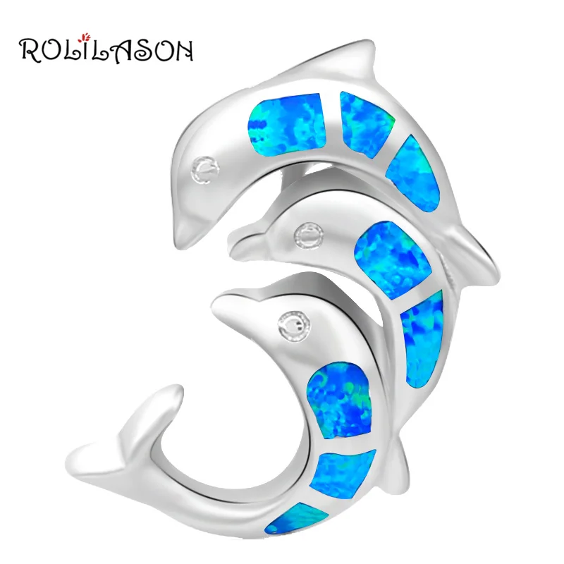 

Jumping dolphins Wholesale Retail Blue Fire Opal Silver Stamped Gift Party Pendants Fashion jewelry OP231
