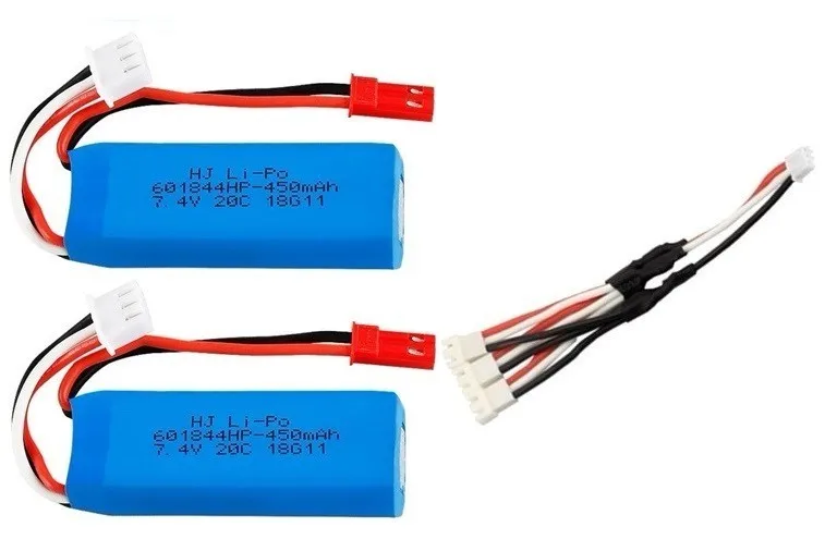 7,4 V 450mAh Lipo батарея и USB зарядное устройство для WLtoys K969 K979 K989 K999 P929 P939 RC автомобильные запчасти 2s 7,4 v батарея 3 шт - Цвет: Яркий