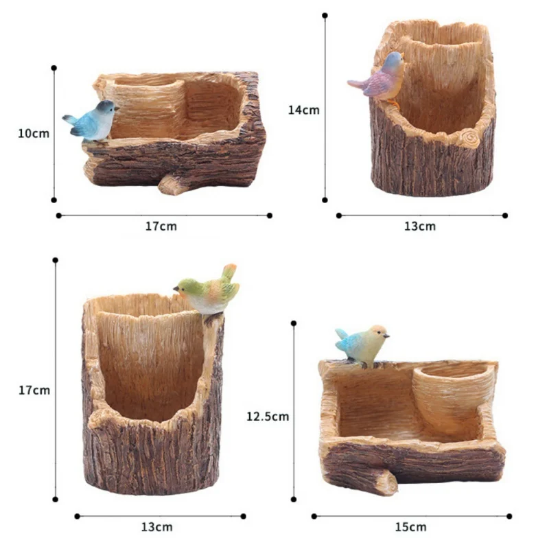 Искусственный пень птицы цветочные горшки стенд растение из смолы контейнер растение горшок для дома сад офис настольные украшения плантаторы