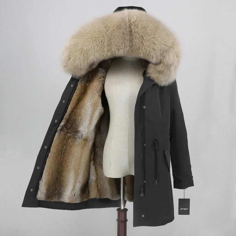 Натуральное меховое пальто брендовая Водонепроницаемая зимняя куртка женская длинная парка воротник из натурального Лисьего меха капюшон Подкладка из натурального кроличьего меха съемный теплый