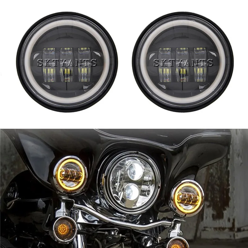 2 предмета 4,5 дюймов Противотуманные фары желтый DRL Ангельские глазки специально для мотоцикл Harley Davidson Halo Кольцо света Вспомогательный