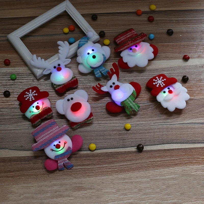 

Christmas LED Light Luminous Pin Brooches Plush Snowman Deer Doll Party Ornament