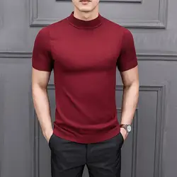 MRMT 2019 новый осенний мужской свитер чистый цвет полувысокий Воротник Вязание для мужчин с коротким рукавом свитера Топы