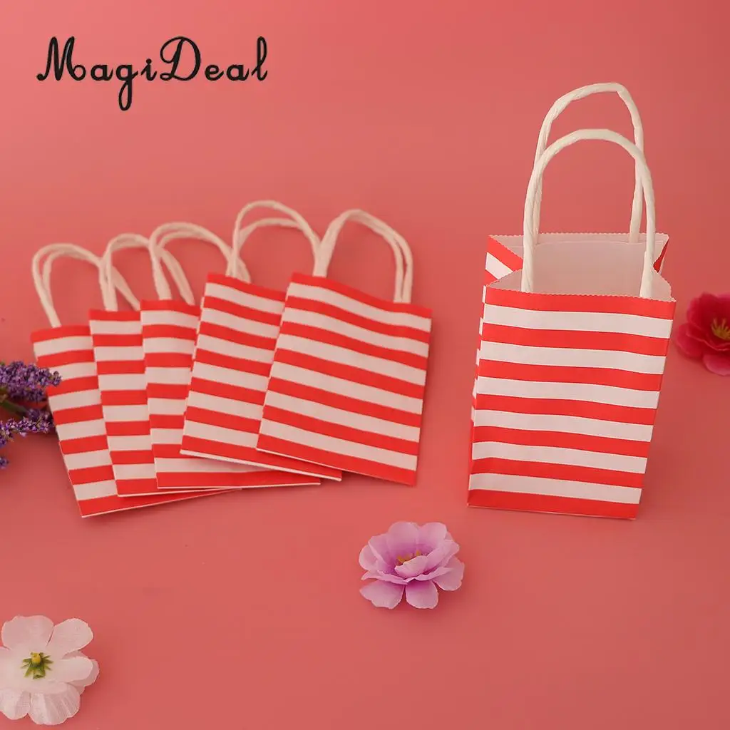 6pcs Paper Striped Candy Gift Bags Handle Tote Bag Party Favors  